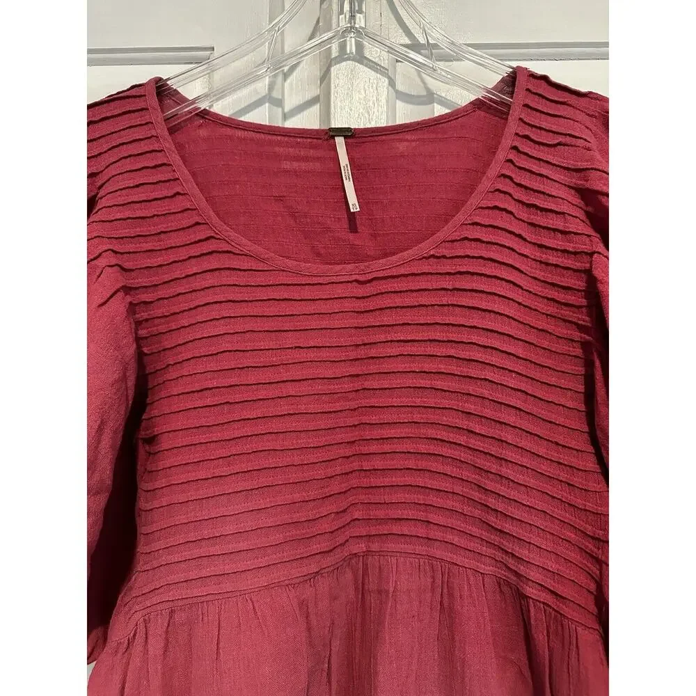 Free People Pink Elsie Puff Sleeve Tunic Top Shirt Blouse Womens Size Xsmall